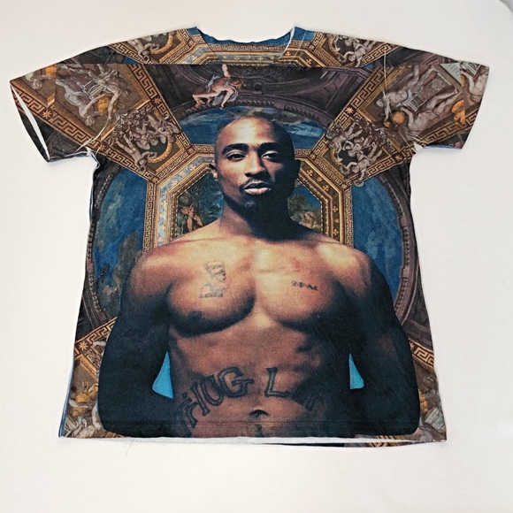 Tupac Tops - TUPAC Short Sleeve Full Color Graphic Shirt Rap M